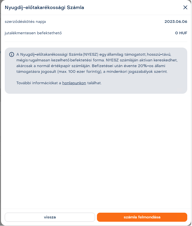 NYESZ számla felmondása